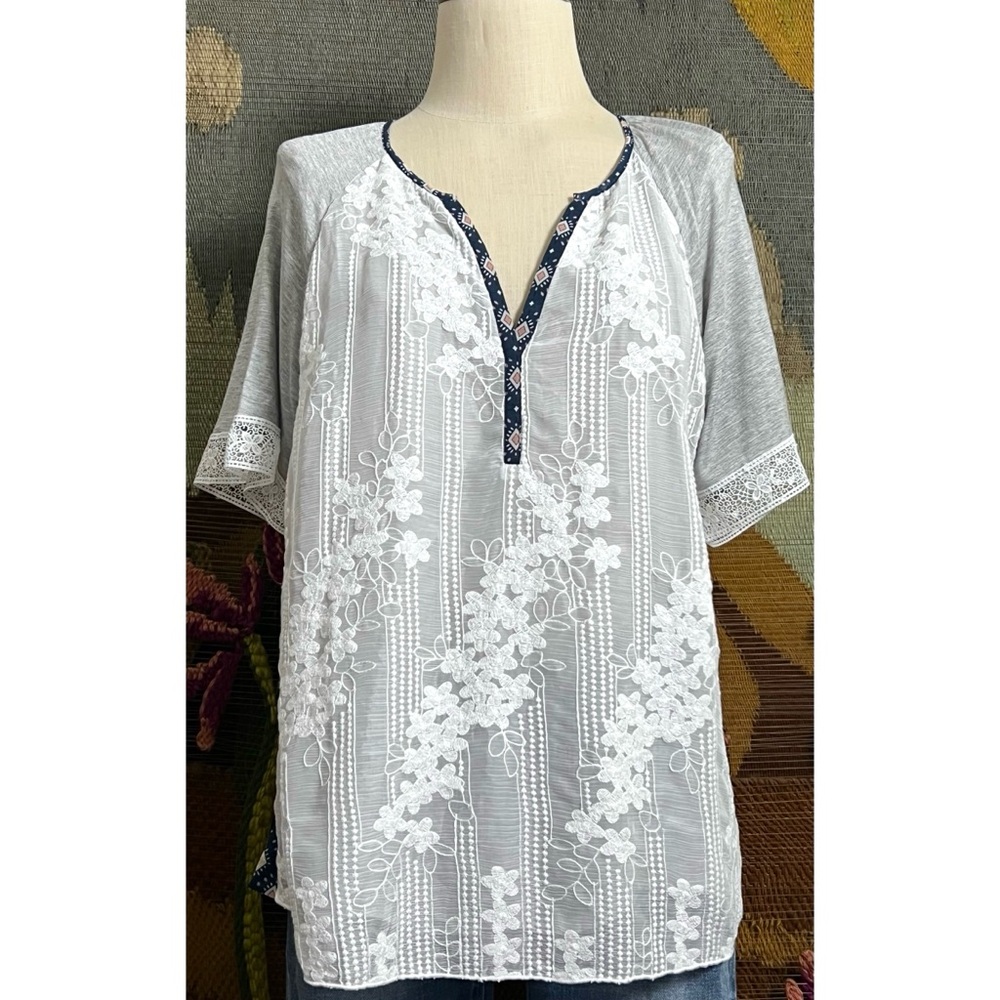 Anthropologie Lace Henley Top XL